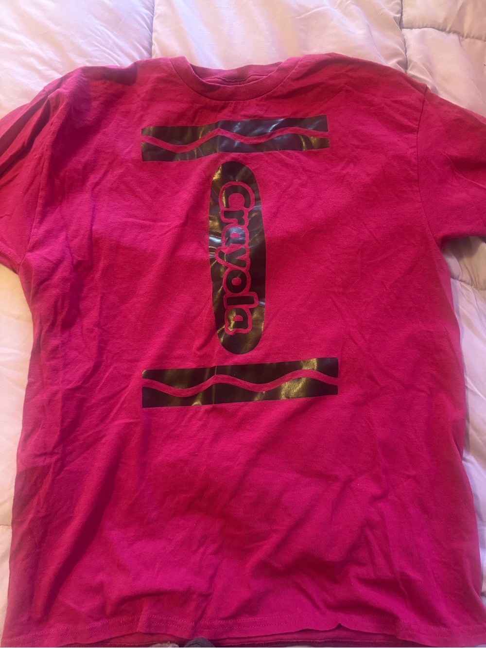 Gildan Bright Pink Graphic Tee with Black Crayola Logo